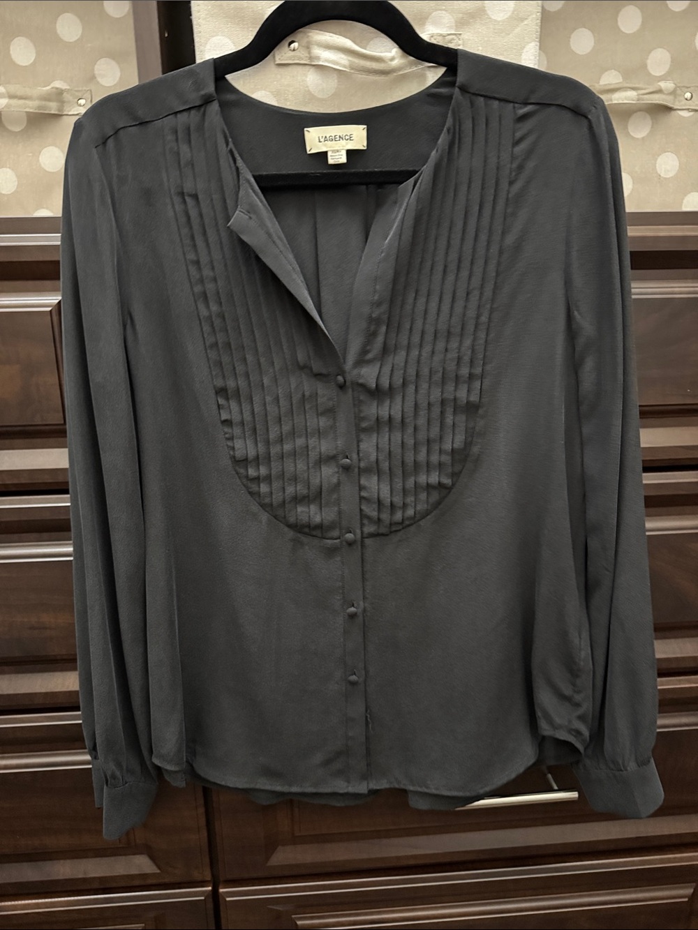 L'AGENCE Black Pintuck Front Silk Blouse